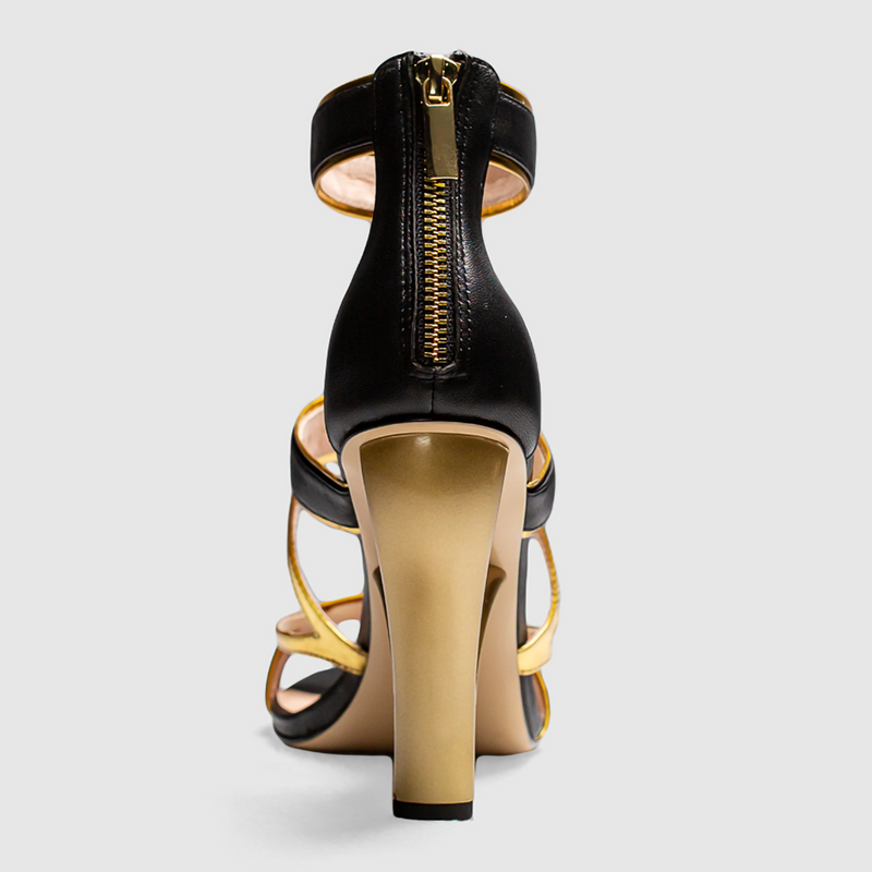 Black and gold high heel shoes hot sale