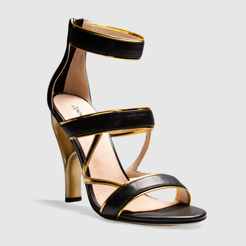 Gold and black heel best sale