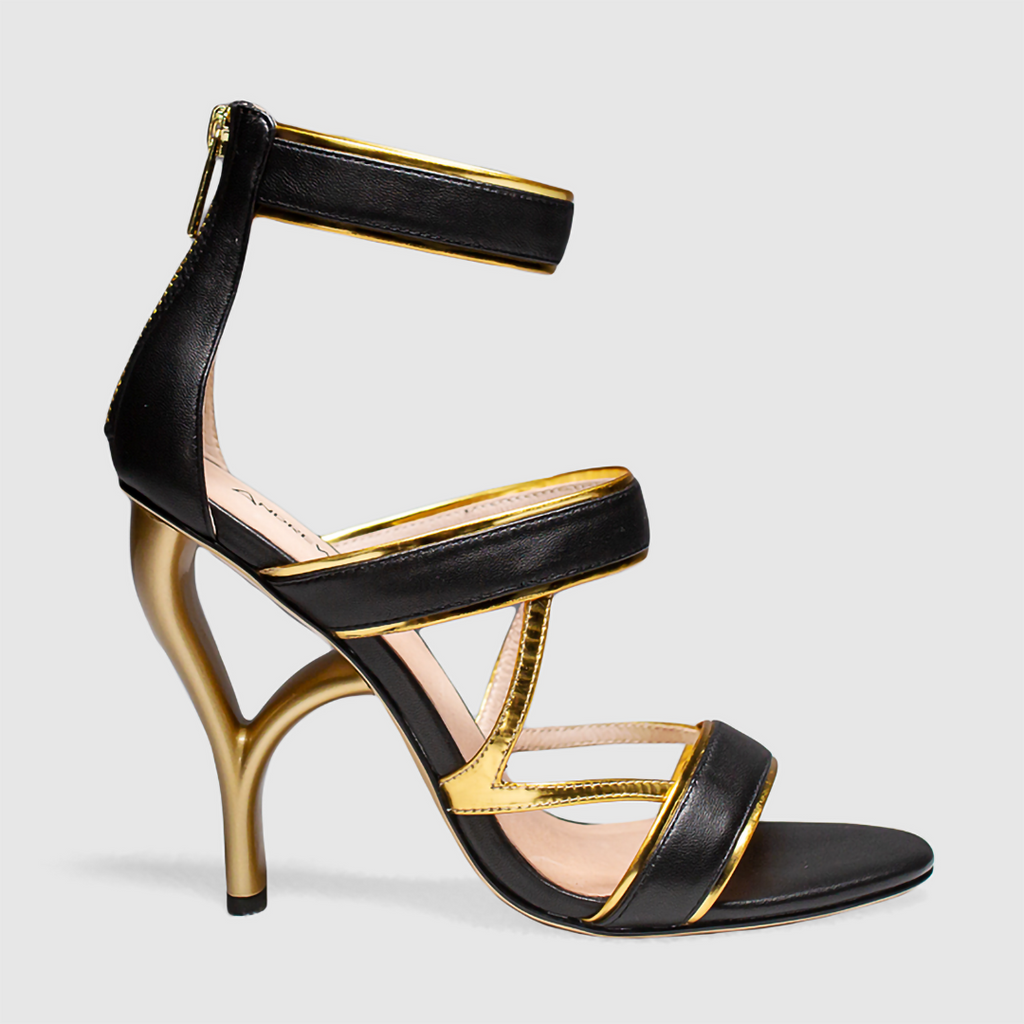 Black Gold Gown Peep Toe Platforms Super High Stiletto Heels ...