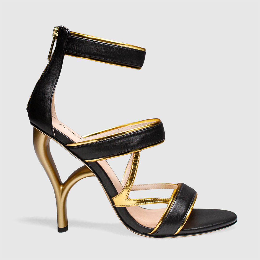 Alto High Heel Black Gold Andrew Ma Footwear