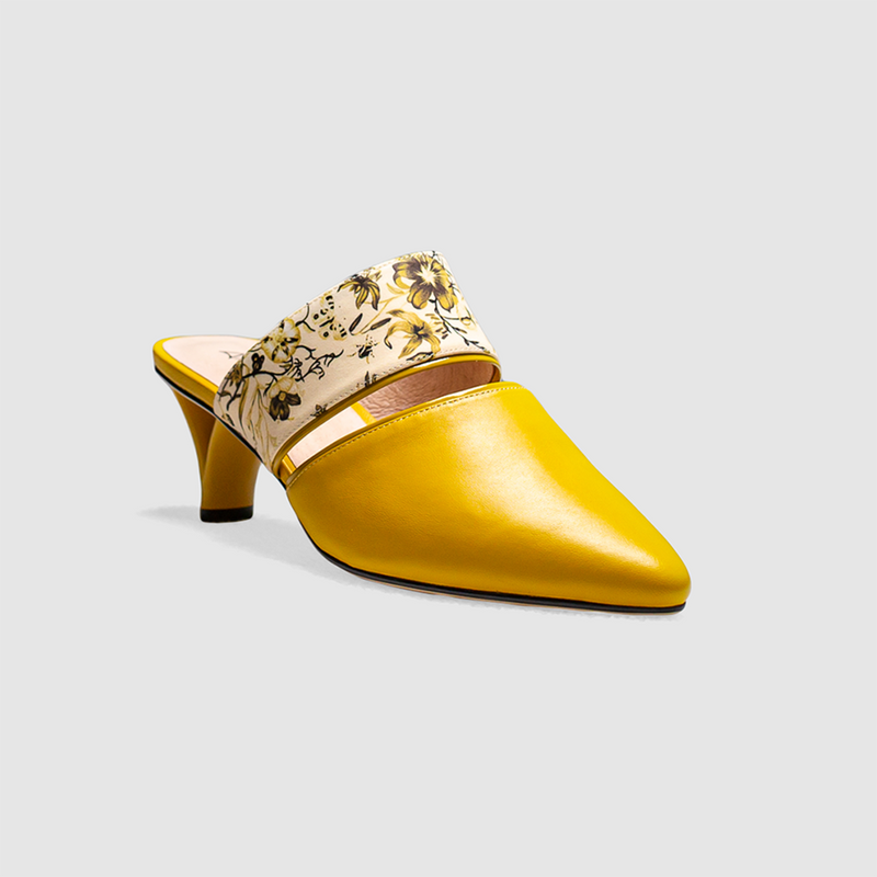 yellow floral print Volta mule shoe iso view